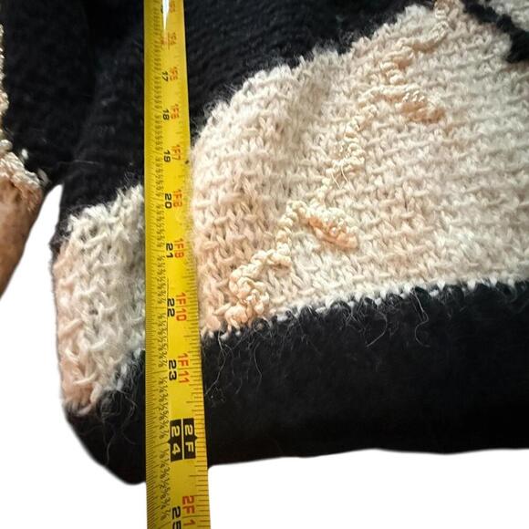 Vintage Abstract Black & Cream Knit Sweater Ribbon Collar Detail M/L - Picture 3 of 5